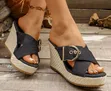 Denim Wedge Slippers with Cross Belt Buckle - 1