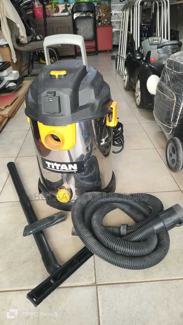 UK Used Titan Stainless Steel Wet-Dry Industrial Vacuum Cleaner, 1400W - 1