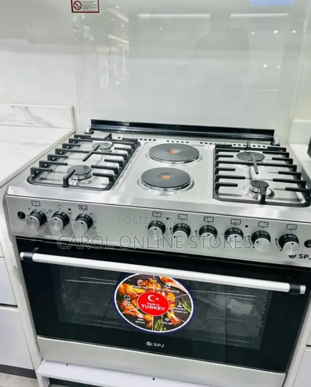 SPJ 90x60cm Cooker: 4 Gas Burners, 2 Electric Hot Plates, Oven - 1