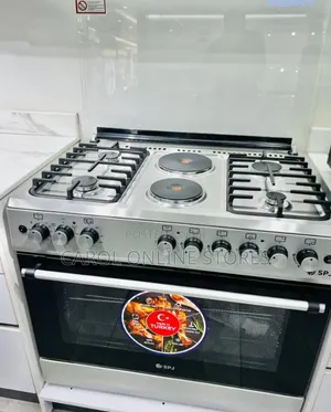 SPJ 90x60cm Cooker: 4 Gas Burners, 2 Electric Hot Plates, Oven