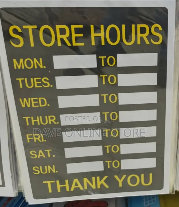 Blank Customizable Store Hours Sign - 1