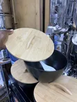 Black Ceramic Serving Dishes with Wooden Lids & Spoons - 3
