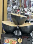 Black Ceramic Serving Dishes with Wooden Lids & Spoons - 4