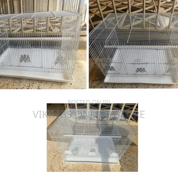 White Rectangular Metal Pet Cage with Pull-Out Tray - 1