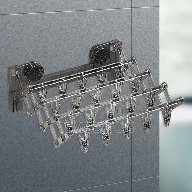 Wall-Mounted Clothes Drying Rack with 20 Clips | Foldable - 1