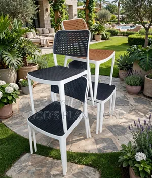 Rattan White Frame Plastic Chairs (Set of 4)
