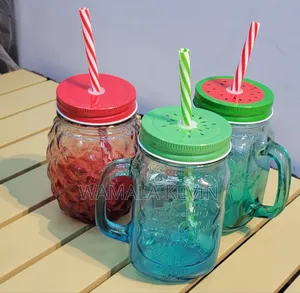 Glass Mason Jar Mugs with Lids & Straws