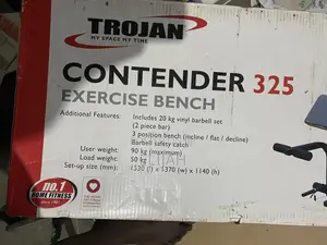 Trojan Adjustable Bench with Dumbbells and Bar