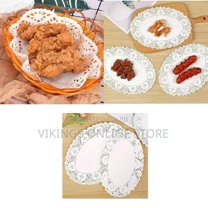100 Pcs White Lace Paper Doilies (Oval) | Disposable