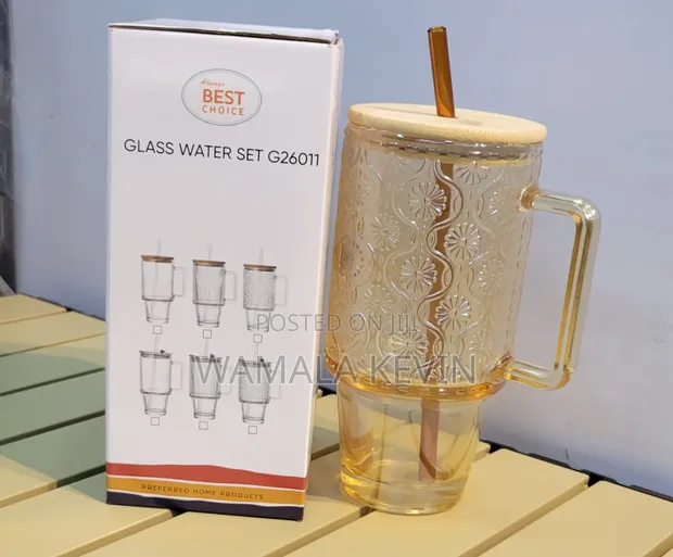 Glass Tumbler Set with Bamboo Lid & Straw - 1