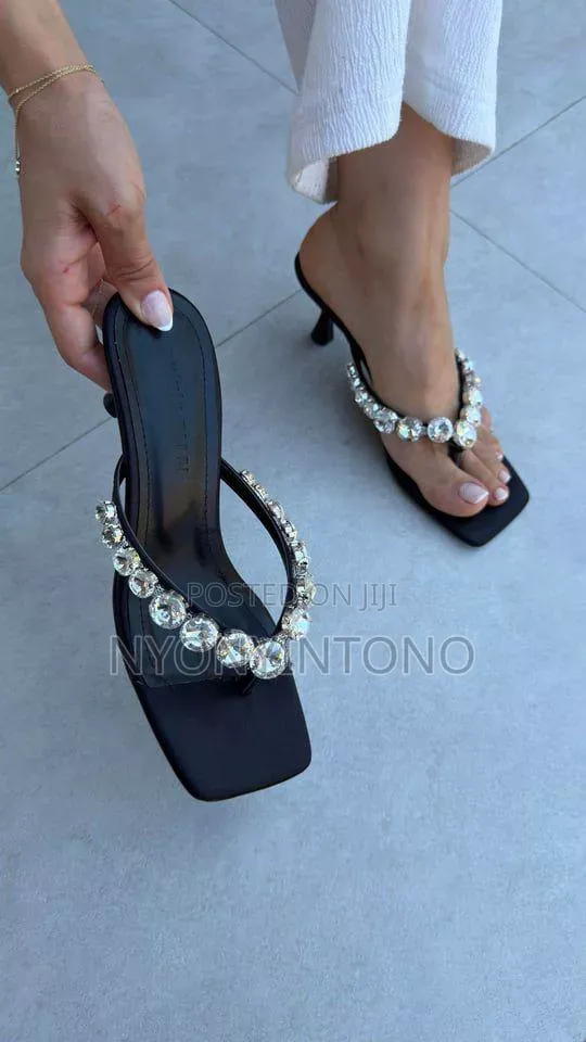 Crystal Thong Kitten Heel Shoes - 1