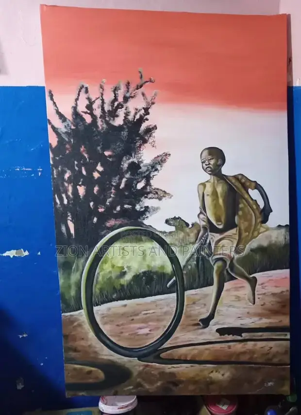 Acrylics on Canvas: African Child Gaming - 1