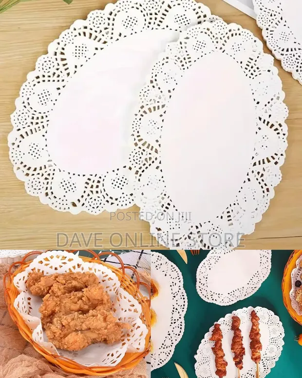 100 Pcs White Lace Paper Doilies (Oval) - 1