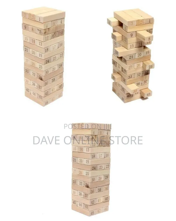 54-Piece Big Size Wooden Jenga Tower Toy - 1
