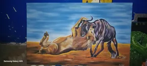 Lion Hunting Wild Beast Painting