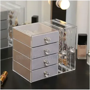 Lady's 4 Drawer Clear Acrylic Jewelry Box with Hanging Earring Holder