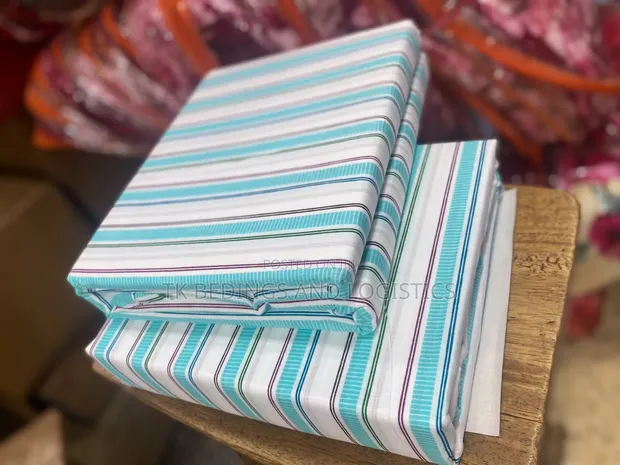 Aqua Blue Strip Bedsheets - King Size - 1