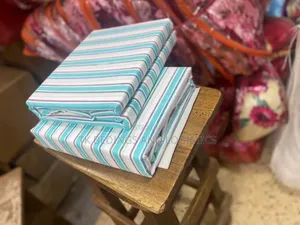 Aqua Blue Strip Bedsheets - King Size