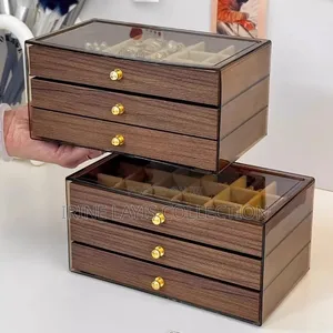 3-Layer Wooden Jewelry Box with Transparent Window