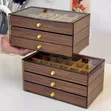 3-Layer Wooden Jewelry Box with Transparent Window - 1
