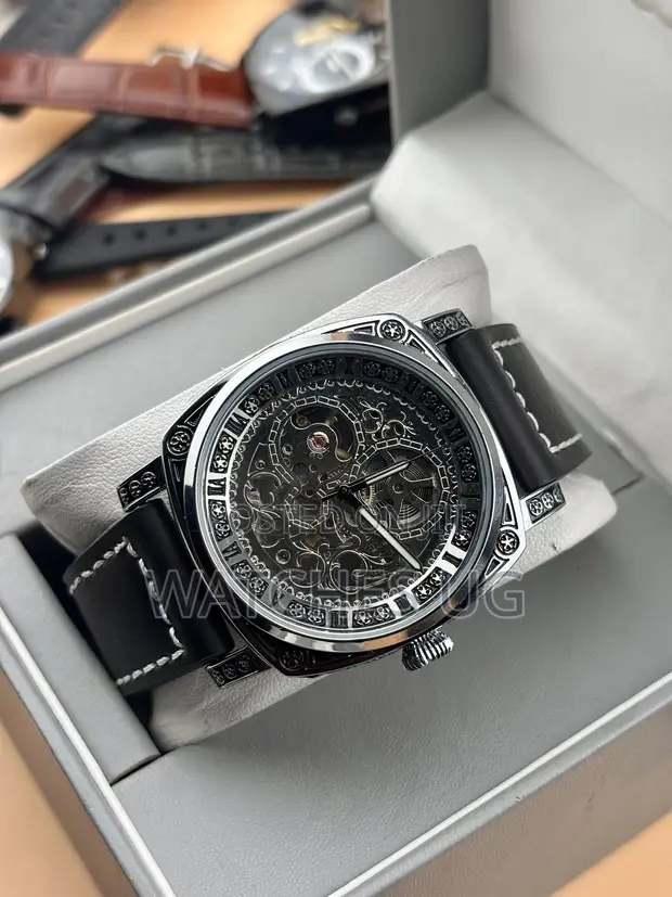 Automatic Watch - White Striped Leather Strap - 1