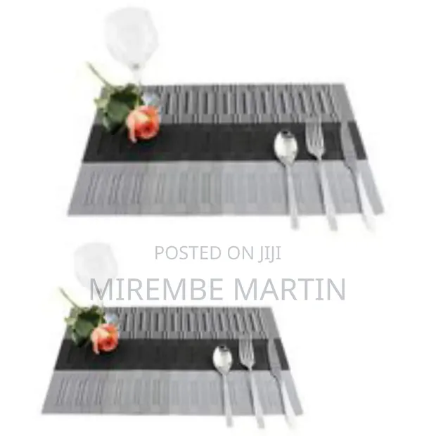 6 Piece Table Place Mats - Black & Grey - 1