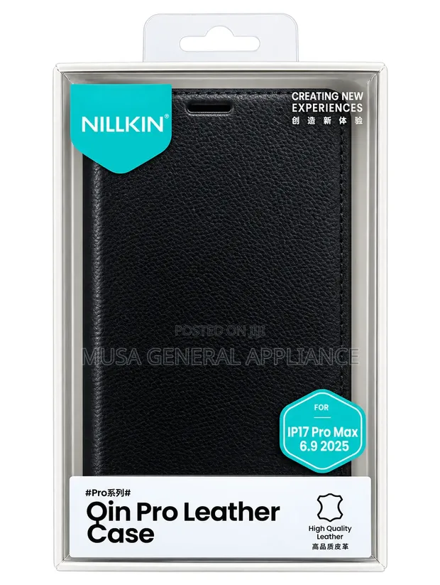 iPhone 17 Pro Max Flip Case - Black Leather - 1
