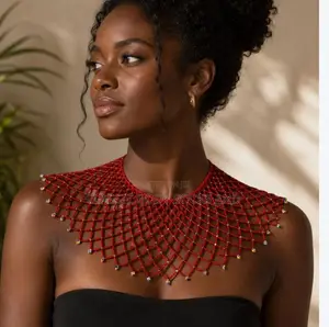Red Craft Small Bead Netted Necklace