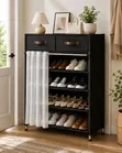 Shoe Cabinet with Dustproof Curtain & Drawers - 1