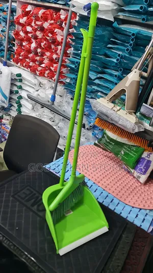 Green Plastic Dust Pan with Broom