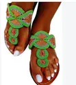 Ladies African Handmade-Look Green & Orange Flat Sandals - 2
