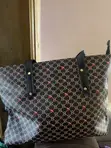 Tote Hand Bags - Pink Textured with Black Print - 2