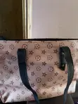 Tote Hand Bags - Pink Textured with Black Print - 4