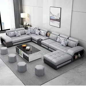 10-Seater U-Shaped Sofa in Cotton Leather - Any Colour