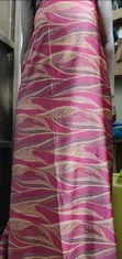 Magenta & Gold Silk Fabric with Feather Pattern - 1