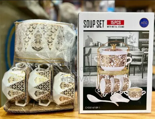 15-Piece Antique Soup Set with Metal Stand - 1