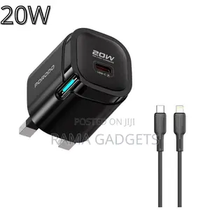 Porodo PD 20W Fast Charging Adapter with USB-C & Lightning Cable