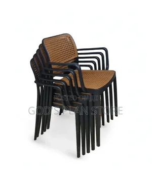 Brown Cane Weave Plastic Chairs (Set of 4)