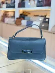 Handbag with Textured Faux-Leather and Metallic Accent - 1