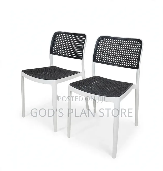 White Frame Black Cane Plastic Chairs (Set of 4) - 1