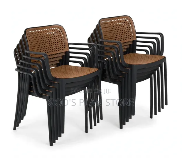 Rattan Cane and Plastic Mesh Back Chairs - 1