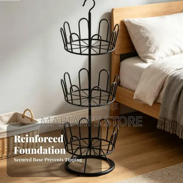 Multi-Tier Rotating Shoe Drying Rack - Black - 1
