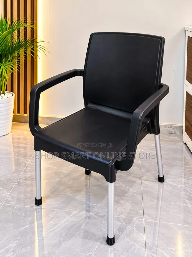 Brand New Black Plastic Chairs with Armrests - 1