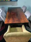 5 Seater Dining Set - Dark Wood with Grey & Mustard Chairs - 1