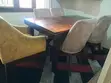 5 Seater Dining Set - Dark Wood with Grey & Mustard Chairs - 3