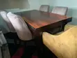5 Seater Dining Set - Dark Wood with Grey & Mustard Chairs - 4