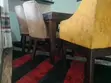 5 Seater Dining Set - Dark Wood with Grey & Mustard Chairs - 5