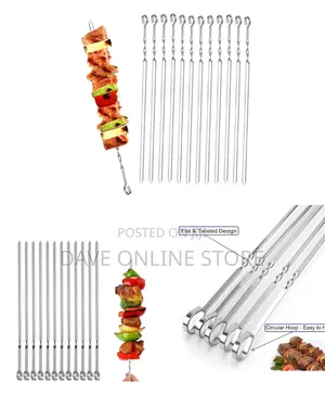 12pcs Flat Metal BBQ Kabob Skewers