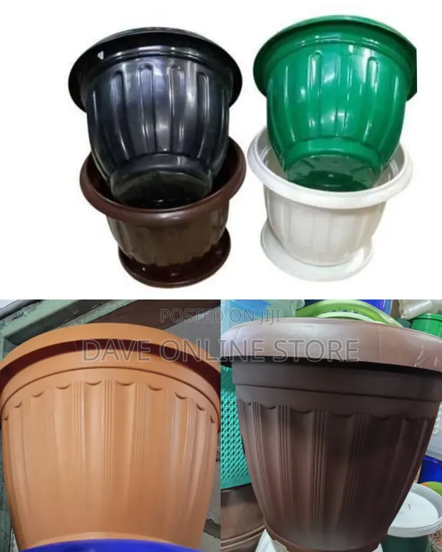 Plastic Planter Pot with Base - Brick Color - 1