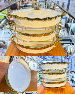 Gold Serving Dishes with Glass Covers